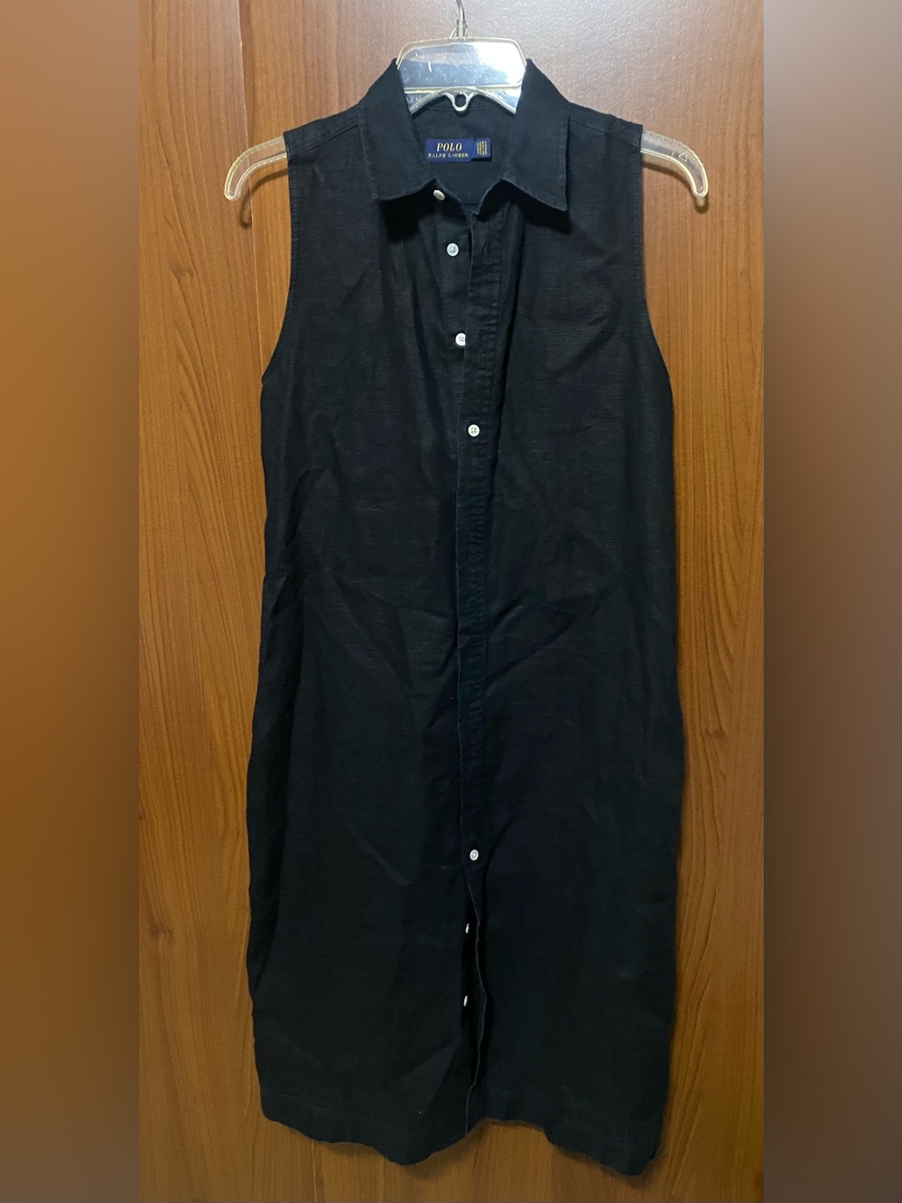 Polo Ralph Lauren Black Linen Sleeveless Button Down Shirtdress Midi Dress sz 6